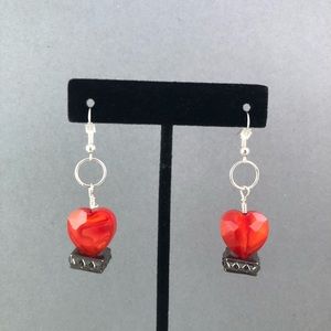 Handmade SS Earrings/ red-orange hearts